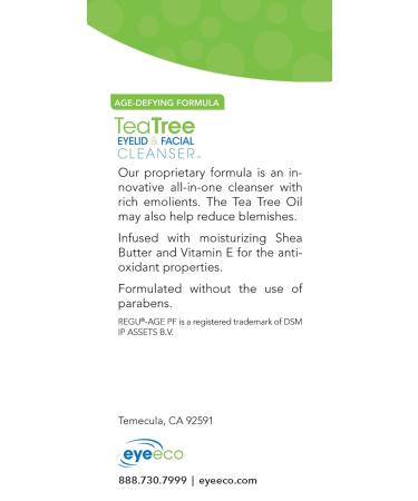 Eye Eco Age-Defying Tea Tree Cleanser - Hydrating Non-Irritating Facial & Eyelid Wash with Shea Butter & Vitamin E - Vegan & Gluten-Free - 180mL - Buy Online on GoSupps.com