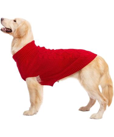 Mihachi Turtleneck Dog Jumper - Large Red Cable Knit Sweater with Leash Hole - Buy Online on GoSupps.com