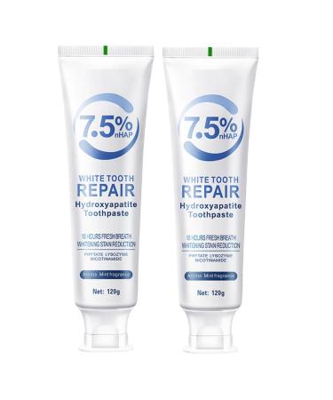 Hydroxyapatite Toothpaste for Enamel Protection and Tooth Strengthening Hidroxiapatita Toothpaste Gentle Mint Fresh Breath Daily Use for Oral Health 4.23oz (2 PCS)