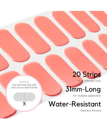 NAILOG Semi Cured Gel Nail Strips - 20 Extra Long Stickers, Glossy Coral Finish - Buy Online on GoSupps.com
