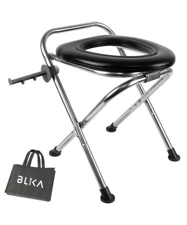 BLIKA Upgraded Portable Toilet for Camping, 350LBS Weight Capacity Portable Camping Toilet, Folding Toilet, Stainless Steel Portable Toilet with Soft Seat, Portable Toilet Travel Toilet Car Toilet Round