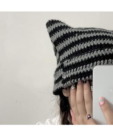 Vintage Fox Beanie: Women's Grunge Slouchy Crochet Hat in Grey Black - Buy Online on GoSupps.com