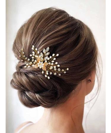 Casdre Pearl Bride Wedding Hair Comb - Crystal Rhinestone Bridal Hair Accessory for Women & Girls (Gold) - Buy Online on GoSupps.com