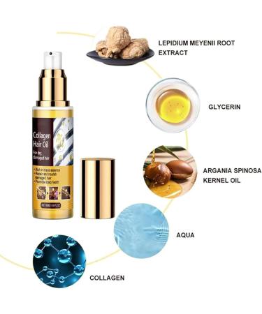 SVBPIUGF 3 Pieces Collagen Repair Hair Essential Oil Collagen Deep Hydration Treatment Hair Oil Hair Serum for Frizzy and Damaged Hair - Buy Online on GoSupps.com