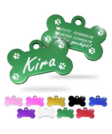 Ibera Gifts - Personalized pendants for small to medium -sized dogs and cats in bone shape - engraving dog brand collar dog neck band Name Dog (green paws) paws green