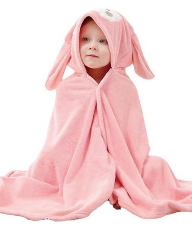 Hilmocho Baby Hooded Bath Towel Infant Toddler Swaddle Wrap Blanket Soft Warm Coral Velvet Absorbent Swimming Shower Towel (Pink Rabbit)
