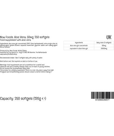 Now Foods Aloe Vera Gels 250 Softgels - Highly Concentrated, Lab-Tested, Gluten-Free & Soy-Free - Buy Online on GoSupps.com