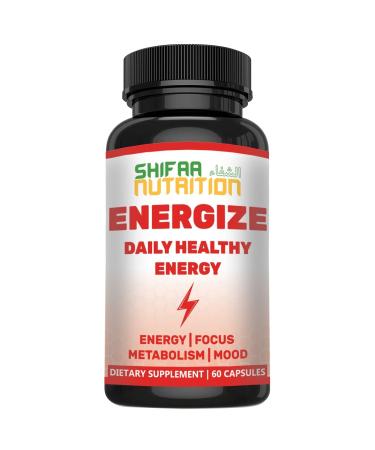 Energize Natural Daily Energy Vitamins | Jitter-Free 60 Servings | Supports Focus Mood Brain Metabolism | w/Caffeine & Taurine B1 B2 B5 B6 B7 B9 B12 Halal Vitamins