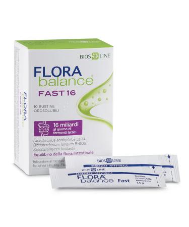 Bios Line BIOSLINE Flora Balance Fast Food Supplement to Promote the Balance of Intestinal Flora 10 Orosoluble Sachets Gluten and Lactose Free Suitable for Vegans