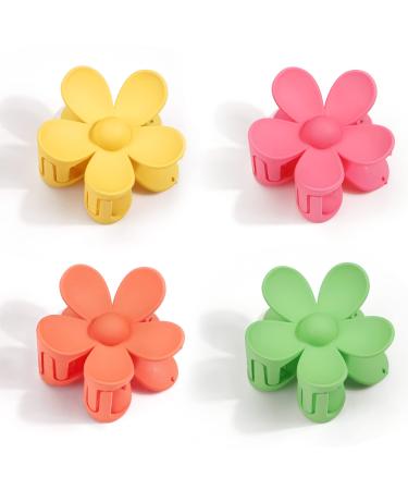 MiDoDo Hawaiian Flower Hair Clips for Women 4 Pack Flower Hair Claw Clips Plumeria Claw Clips for Thin Hair Large Claw Clips for Thick Hair Beach Tropical Hair Accessories for Girls Khaki