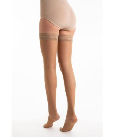 Relaxsan Basic 870 Brown Thigh Support Stockings for Women | 18-22 mmHg Compression with Silicone Band | Size XL | 140 Den - Buy Online on GoSupps.com
