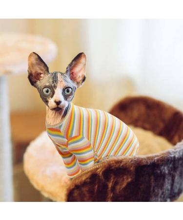 Soft & Breathable Sphynx Cat Cotton Sweater - Cute Yellow Striped Pet Clothing - Round Collar Vest for Kittens - Buy Online on GoSupps.com