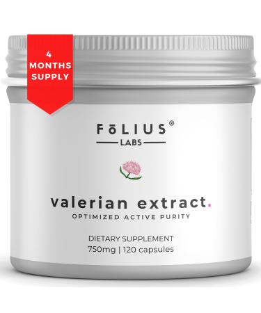 FOLIUS LABS Valerian Root 4:1 Extract Capsules 750mg Optimized Active Purity 4X Concentration Valerian Root Extract Supplement - Gluten Free Non-GMO - Promotes Relaxation - 120 Capsules