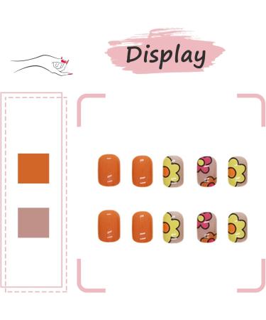 Glossy French Tips Short Square False Nails - 24Pcs Cute Cartoon Flower Design | Reusable Press on Nails with Glue Stickers | Nail Art Accessories for Women and Girls - Buy Online on GoSupps.com