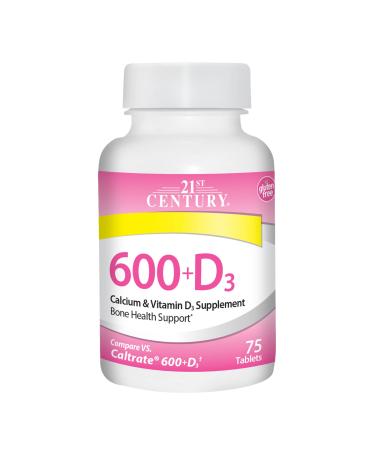 21st Century 600+D3 Calcium Supplement 75 Tablets