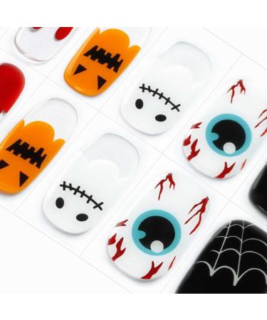 DANNI & TONI 28 Stickers Halloween Nail Art Semi Cured Gel Nail Polish Strips Gel Nail Stickers (Trick or Treat) Glow-in-The-Dark Version Nail Wraps
