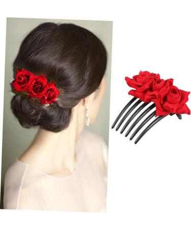 Didiseaon 1pc Red Rose Hair Comb Pearl Hair Pin Red Rose Flower Hair Comb The Rose for Women Floral Comb Hair Combs for Women Barrettes for Women Bride Wedding Headgear - Buy Online on GoSupps.com