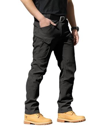 YAXHWIV Men's Flex Ripstop Tactical Pants Lightweight Hiking Casual Cargo Pants Multi Pockets Water Resistant(No Belt) Black Medium