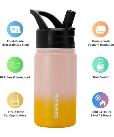 Bjpkpk Kids 15oz Coral Stainless Steel Water Bottle with Straw Lid - Insulated, Leak Proof, BPA Free - Ideal for School - Buy Online on GoSupps.com