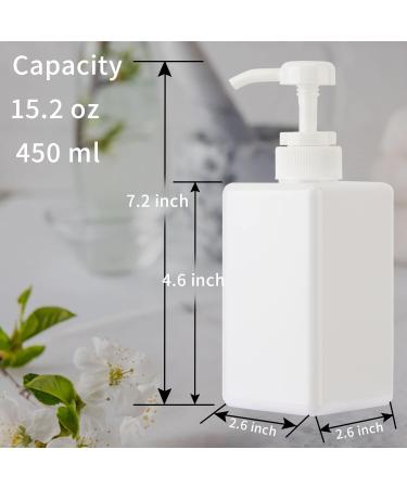 2Pack 450ml Square Pump Bottle Dispenser, Refillable White Plastic Lotion Dispenser for Essential Oil, Soap, Shampoo - Bathroom/Kitchen/Travel (15.2oz/450ml) - Buy Online on GoSupps.com
