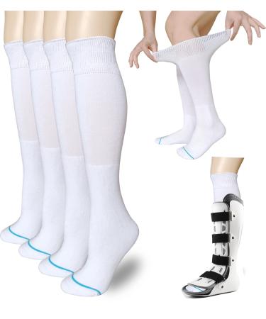 VEIGIKE Socks Liner for Orthopedic Walking Boots Walker Brace Shoe,Medical Tube Socks Under Air Cam Walkers and Fracture Boot Cast Surgical leg Cover White 2 Pairs