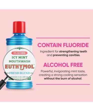 Euthymol Mouthwash Icy Mint 500ml X3 With Fluoride AlcoholFree Strong Flavour Reduces Plaque Cleaning Teeth & Gums Fresh Breath Daily Oral Care - Buy Online on GoSupps.com