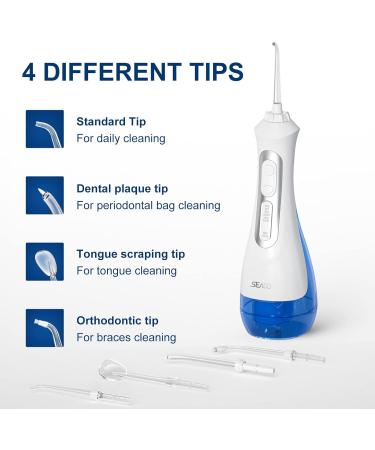 Seago Water Dental Flosser - Cordless Oral Irrigator 3 Modes IPX7 Waterproof Portable Teeth Cleaner with 5 Jet Tips for Home & Travel - Ideal for Braces - Buy Online on GoSupps.com