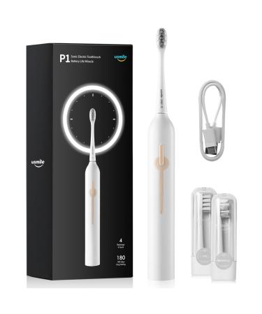 usmile Electric Toothbrush, USB Rechargeable Sonic Electric Toothbrush for Adults, Whitening Toothbrush with Smart Timer, 4-Hour Fast Charge for 6 Months, P1 White 01-white