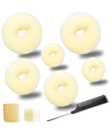 MeetFavorite Hair Bun Maker Donut Bun Maker Hair Bun Shaper Set (2 large  2 medium and 2 small)  10pieces Hair Elastic Bands  Hair Pins  (Golden)
