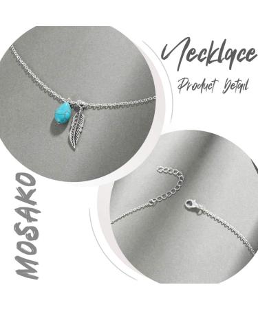 Shop Mosako Boho Turquoise Necklace - Silver Feather Pendant - Delicate Jewelry for Women - International Shipping - Buy Online on GoSupps.com