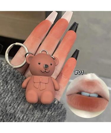 AZ.BNC Cute Bear Lipsticks Set - 6 Colors Matte Velvet Lipstick Key Chain | Waterproof Long Lasting Lip Gloss for Beauty Makeup - 6pcs (Red) - Buy Online on GoSupps.com