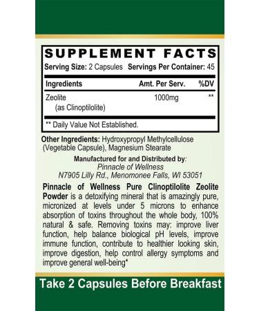Pinnacle of Wellness Zeolite Detox Cleanse 90 Capsules - Pure Clinoptilolite Dietary Supplement - Buy Online on GoSupps.com