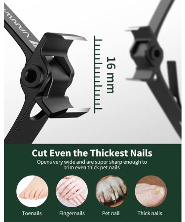 VANWIN 16mm Wide Jaw Opening Toenail Clippers for Thick Nails - Straight Blades, Heavy Duty Nail Cutter with File - Ideal for Seniors Men Women - Black - Buy Online on GoSupps.com