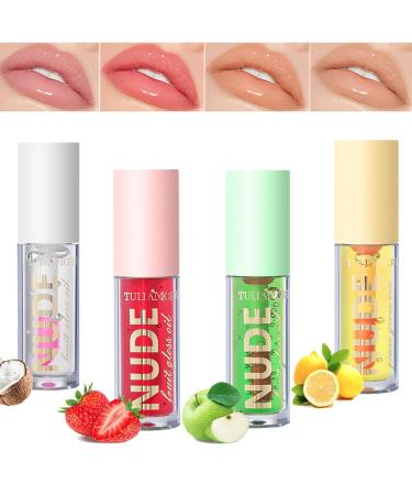 4 PCS Plumping Lip Oil Set, Temperature Color Changing Lip Glow Oil, Moisturizing Lip Gloss Lip Balm Lip Care, Moisturizing Lip Gloss