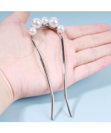 Yheakne Pearl Hair Slide - Vintage Brass Hair Clip Pin for Women & Girls | 2 Prong Silver Hair Stick & Bun Holder Accessories - Buy Online on GoSupps.com