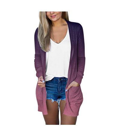 Long Shirt Outerwear Top Thin Warm Knitted Coat Women's Blouse V-Neck Shirt Tunic Long Women's Tunic Women's Shirt Casual Checked Shirt Women's Winter Chunky Knit Jacket H-pink L