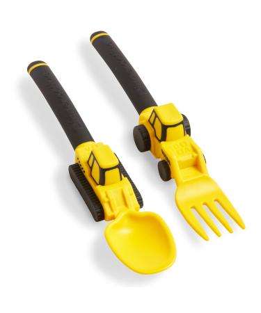Dinneractive Utensil Set for Kids Construction Themed Fork and Spoon for Toddlers and Young Children 2-Piece Set - Yellow Construction Theme Yellow