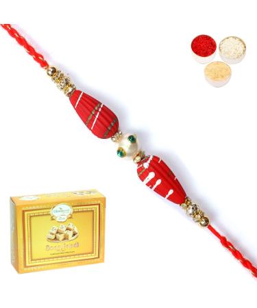 Ghasitaram Gifts Rakhi for Brother Rakhis Online - RM- 711 Premium Rakhi with 400 GMS of Soan Papdi