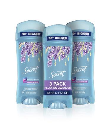 Secret Deodorant for Women, Fresh Clear Gel, Lavender Scent, 3.4 Oz, Pack of 3