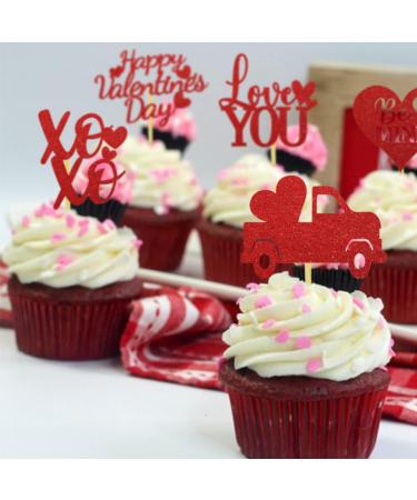 Happy Valentine's Day Cupcake Toppers Heart Love You Food Picks Wedding Anniversary Engagement Bridal Shower Party Favors - Buy Online on GoSupps.com