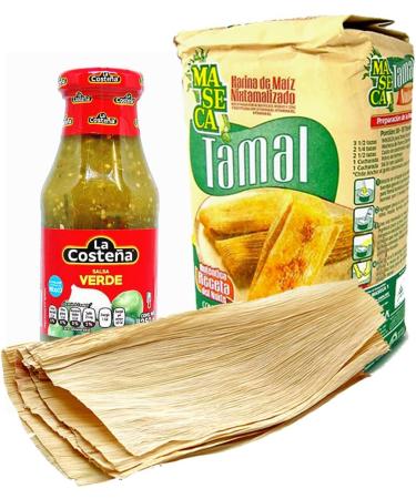 Tamale Making Kit | Mexican Maseca Flour For Tamales Salsa Verde Sauce Bottle and Corn Husks - Buy Online on GoSupps.com