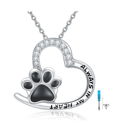 VONALA DOLA PET PET ash necklace cross/paws/girls 925 sterling silver memorial ash souvenir fire burial jewelry gift for female dog and cat lovers heart