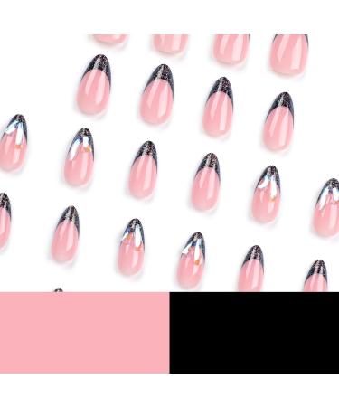 Mouyouglow Short Almond Nude Glitter French Tip Press-On Nails with Glue & 3D Rhinestones - Buy Now! - Buy Online on GoSupps.com