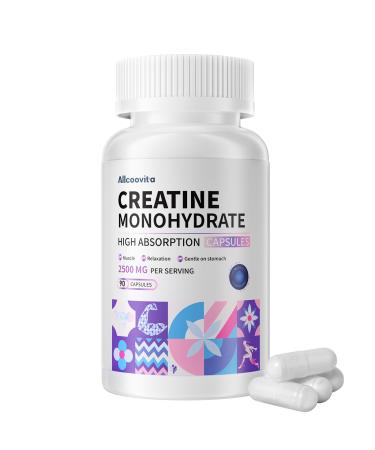 Creatine Monohydrate Capsules - Creatine Pills - 3 Creatine Capsules per Serving 2500mg Gluten Free 90 Capsules 90 Count (Pack of 1)