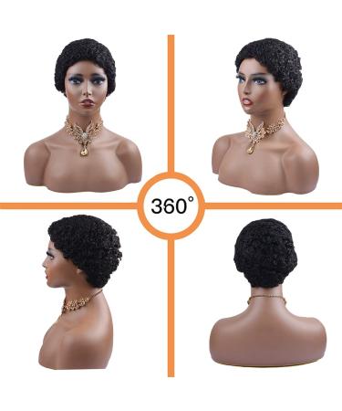 Besteffie Short Curly Human Hair Wigs for Black Women - 100% Brazilian Virgin Hair Pixie Cut Afro Kinky Curly Wig (1B) - Buy Online on GoSupps.com