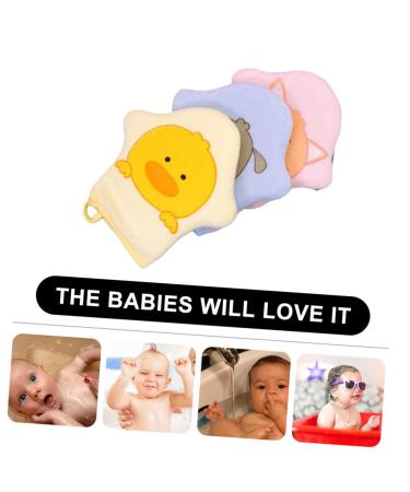Healeved 4pcs Cartoon Bath Wipes Set - Soft Reusable Bathing Gloves Cleaning Mittens & Loofah for Kids | Body Puppet Back Washer - 15x13cm - Buy Online on GoSupps.com