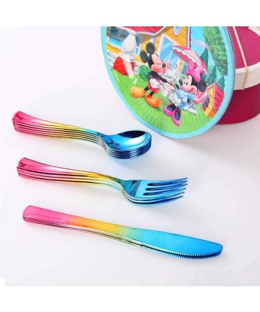 Supernal 120pcs Rainbow Silverware Set - Elegant Plastic Cutlery for Rainbow Party - Durable Gold and Pink Flatware - 40 Forks, 40 Knives, 40 Spoons - Buy Online on GoSupps.com