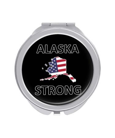 Alaska Strong Cute Compact Makeup Mirror Travel Portable Double Sided Magnification Folding Mirror Round