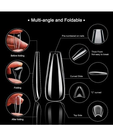 Clear Long Coffin Shaped Fake Nails - 100pcs Full Cover Acrylic Nail Tips Kit with Nail File & Cuticle Pusher - Salon Quality Artificial Nails for DIY Nail Art - Ballerina Style - Buy Online on GoSupps.com