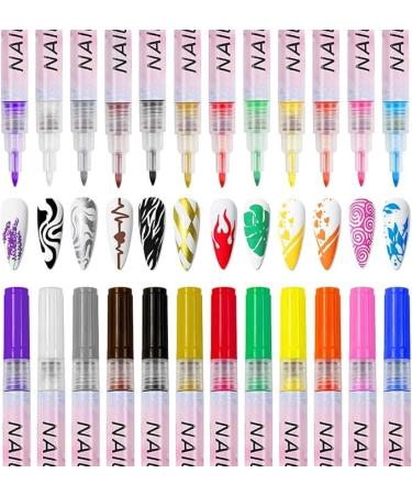 12 Color 3D Fluorescent Nail Art Pens Set Forhome Nail Point Graffiti Dotting Pen Drawing Painting Liner Brush for DIY Nail Art Beauty Adorn Manicure Tools